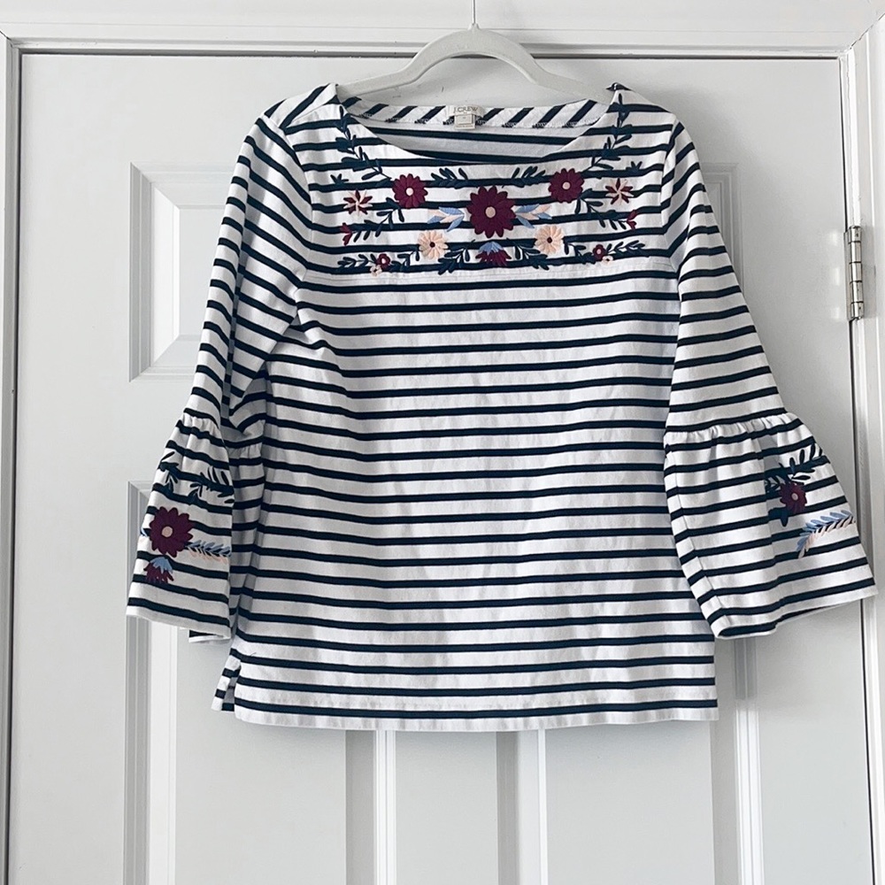 J.Crew Black and White Stripe Floral Shirt
